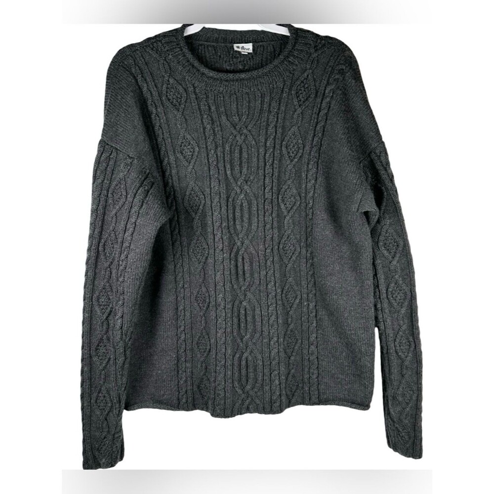 Neve Gray 100% New Wool Cable Knit Crewneck Preppy Academia Sweater Size XL